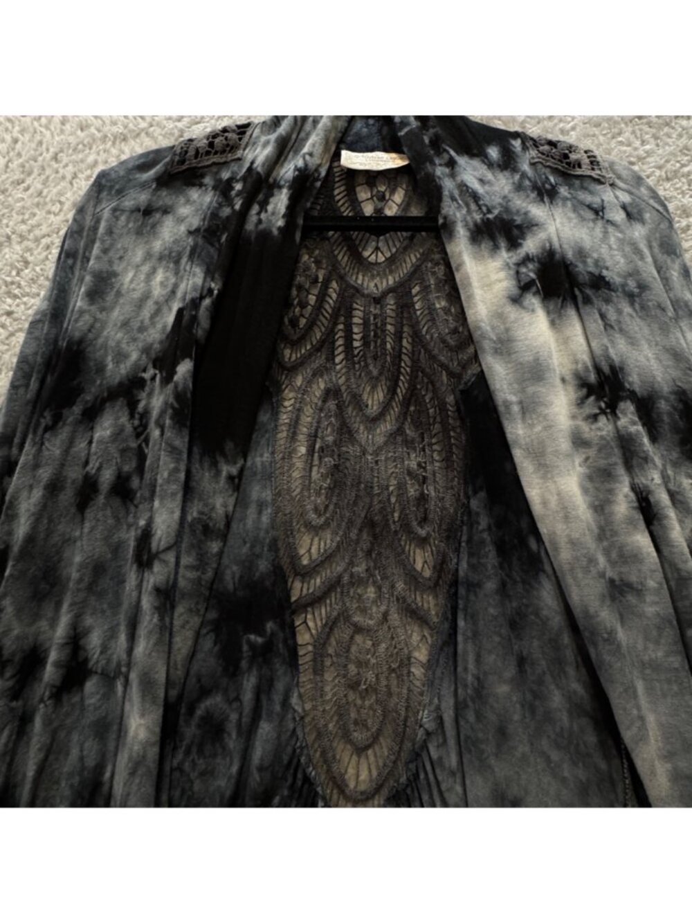 Nature Art Lynn Yang Tie Die Top Open Front Size M Whimsygoth Scarf Hem Lace - Picture 8 of 9